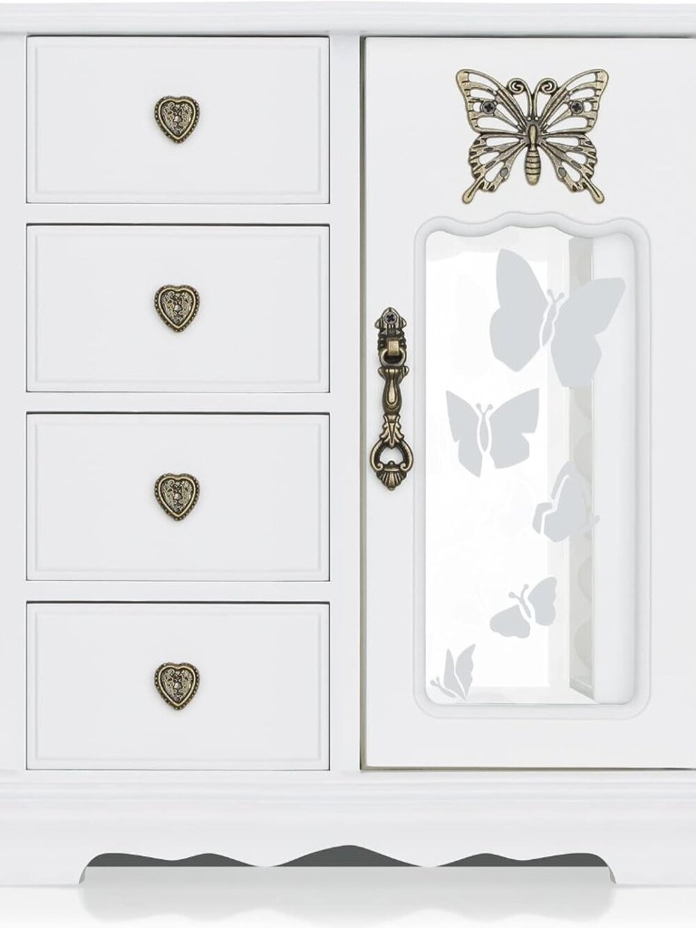 Solid Wood Jewelry Box for Women - Vintage Butterfly Glass Door Jewelry Armoire
